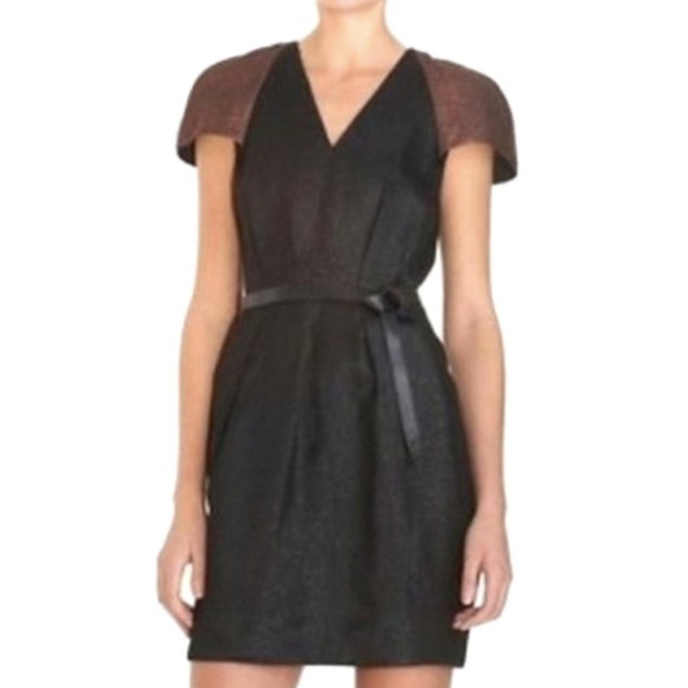 3.1 phillip Lim Black Bronze Metallic Belted Dress